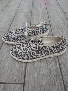 Hey Dude Wendy Women's Woven Cheetah Grey Slip On Shoes Size 10